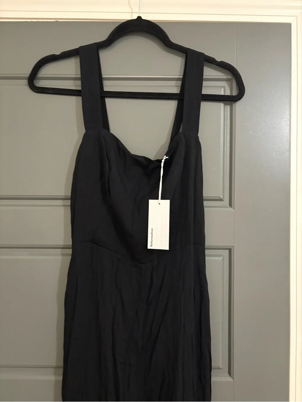 Reformation Alva Jumpsuit Black Wide Leg Linen Blend Jumpsuit  NWT Size 4
